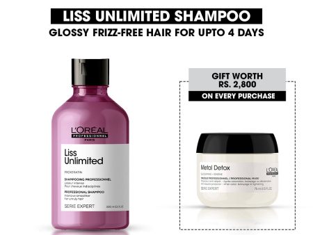 Loreal Professionnel Serie Expert Liss Unlimited Shampoo - 300ml + Free Metal Detox Mask - 75ml Online Hot Sale