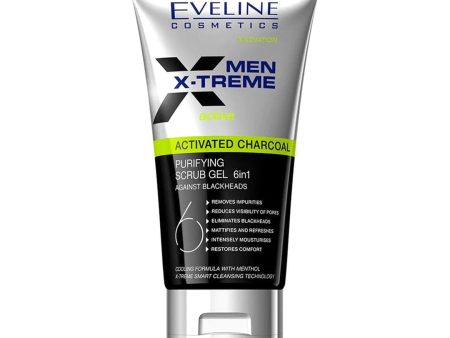 Eveline Cosmetics Men X-Treme Activated Charcoal Purfiying Scrub Gel 6in1 - 150ml on Sale