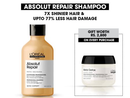 Loreal Professionnel Serie Expert Absolut Repair Shampoo - 300ml + Free Metal Detox Mask - 75ml Fashion